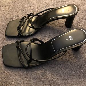 Black Zara Square Toe Strappy Sandals